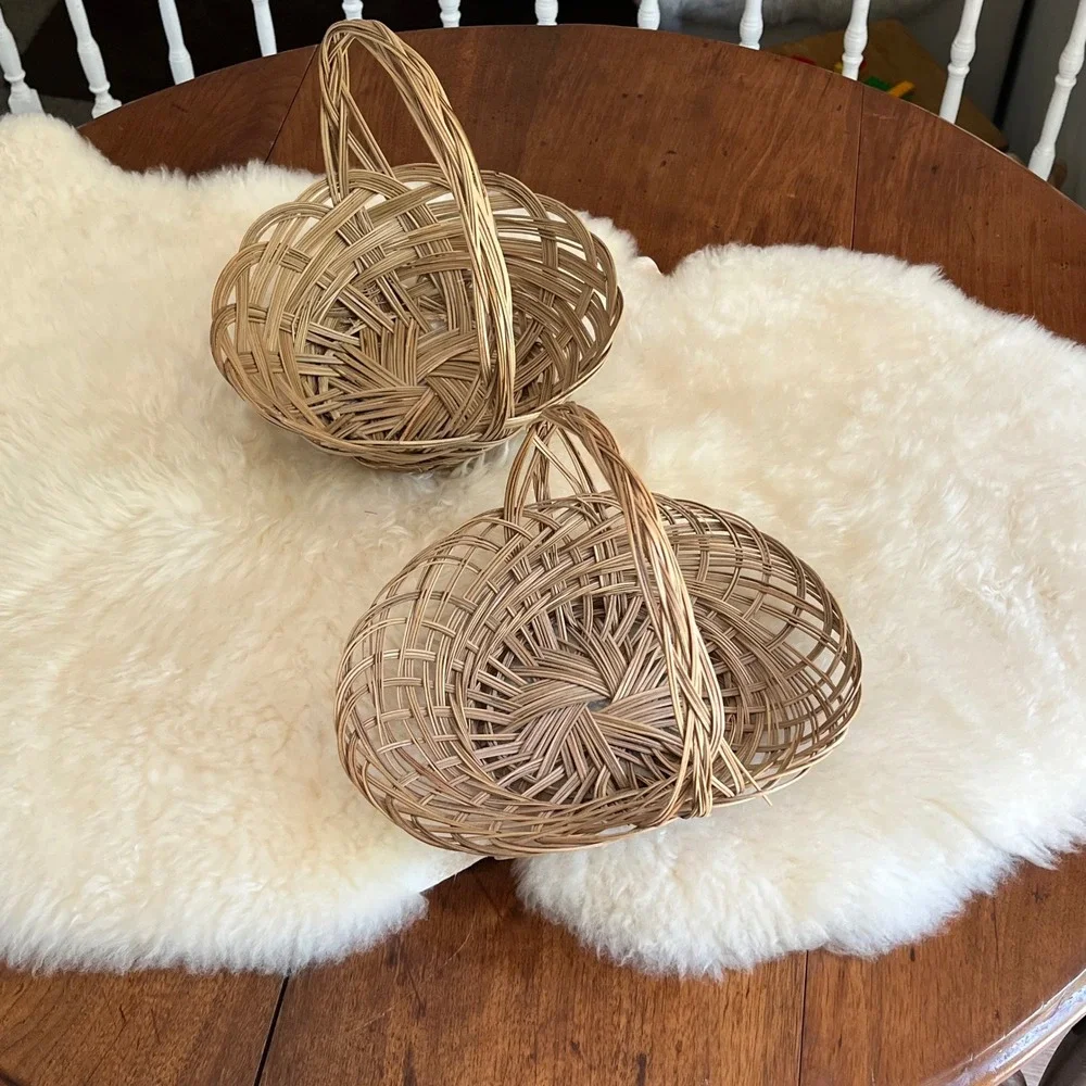 Vintage Wicker Gathering Baskets Set of 2 Woven Willow Flower Foraging Cradle